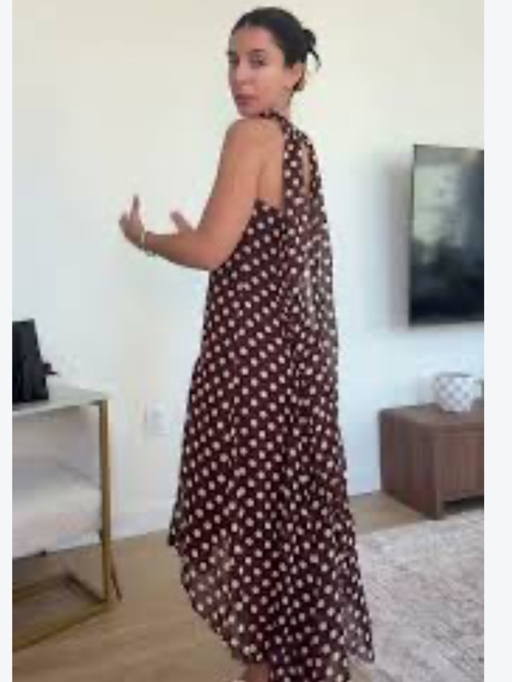 Cider Brown Slip Dress with Cream Polka Dots